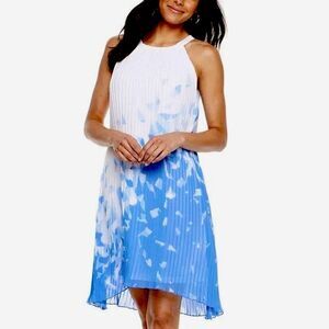 Apt 9 White and Blue Pleated Abstract Halter A Line Mini Sleeveless Dress Size 2